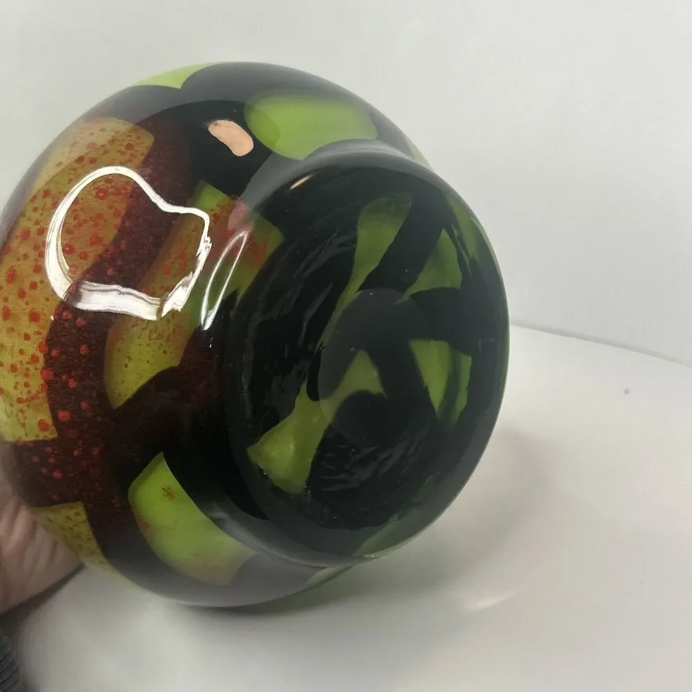 MCM Vtg Green Red Hand Blown Murano Vase 11 Inches